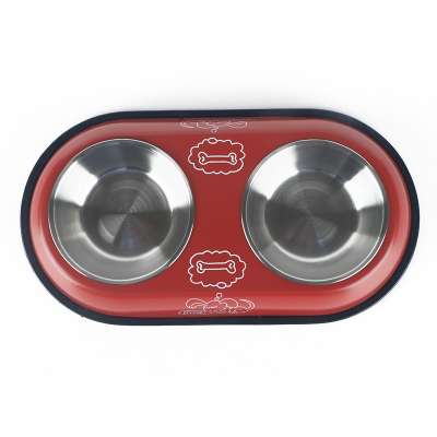 PAKEWAY Stainless Steel Pet Bowls with Rubber Base Double Dish - Medium