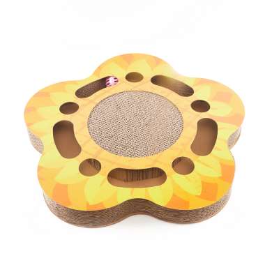 PAKEWAY Sunflower shape Cat Scratcher Pad with Catnip and 2 ball,Cat Bed,Cardboard Lounge,Hammock